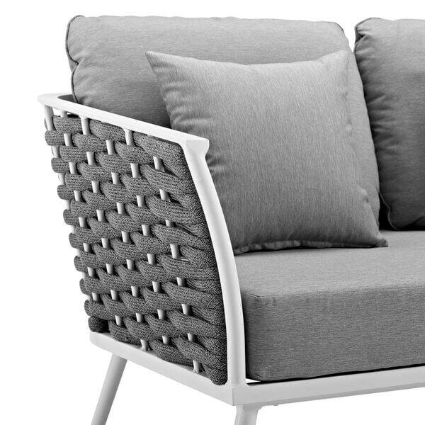 Grey woven rope outdoor sofa with sunbrella cushion