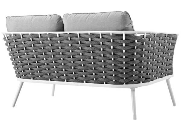 Grey woven rope outdoor sofa with sunbrella cushion