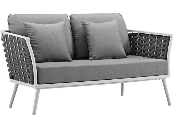 Grey woven rope outdoor sofa with sunbrella cushion