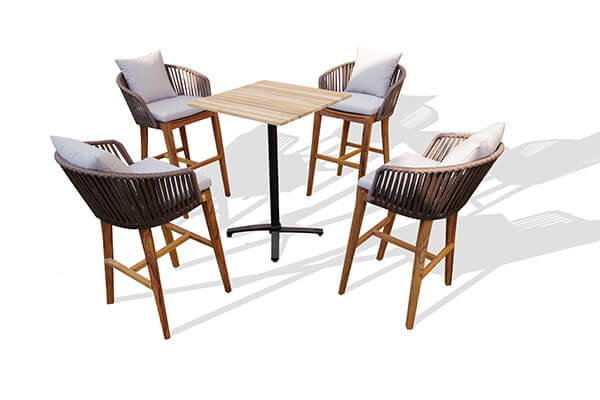 Outdoor bar height dining set for 4 teak wood