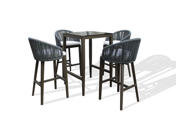 Modern outdoor patio bar set with rope chairs