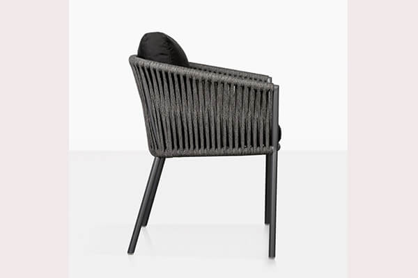 Charcoal outdoor rope dining chairs with cushions