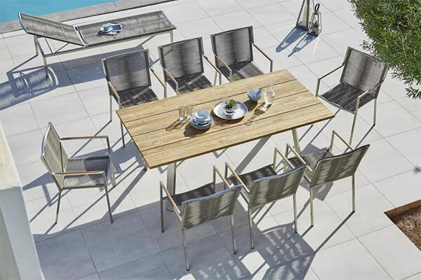 Outdoor teak and stainless steel furniture