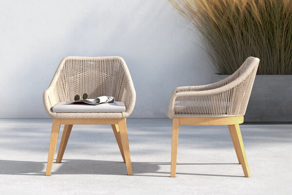 Wooden Outdoor Lounge Chairs With Rope Woven