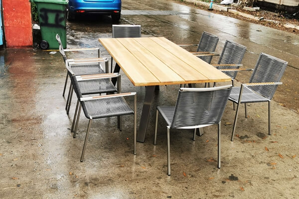 Stainless Steel Outdoor Table With Teak