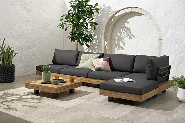 High end outdoor furniture teak wood garden corner sofa
