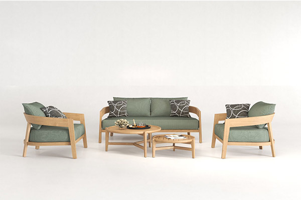 Unusual outdoor teak furniture garden sofa set with thick cushion