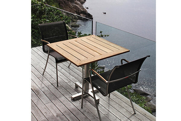 Outdoor teak and stainless steel furniture|outdoor cafe table with chairs