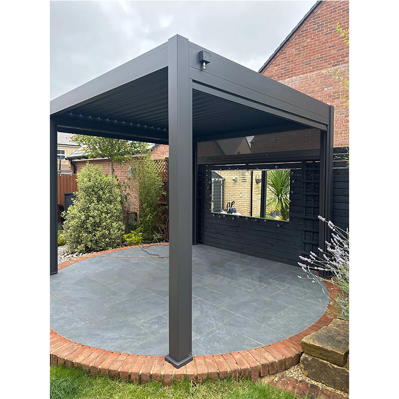 China’s Aluminum Wall Mounted Lean To Louvred Roof Pergola Gazebo 3m x 4m Grey