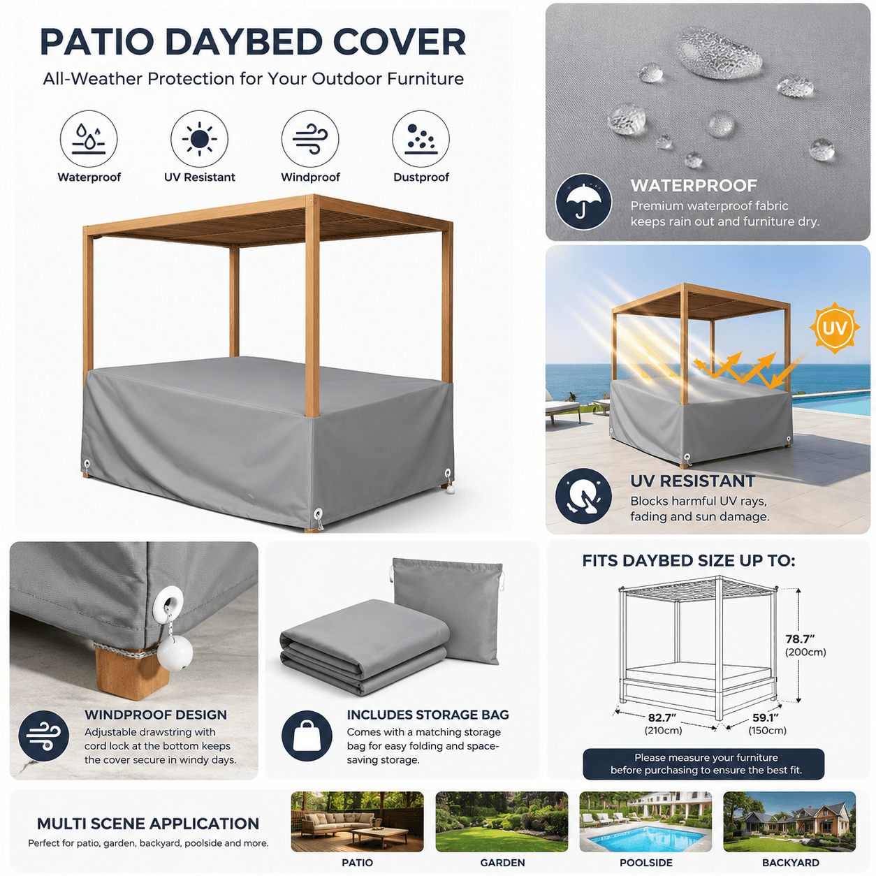 Durable Outdoor Furniture Cover for Daybed Sunlounger Set-Hotel & Villa Use